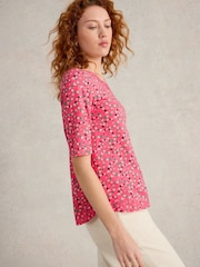 White Stuff Pink Weaver Jersey 100% Organic Cotton Blouses - Image 4 of 6