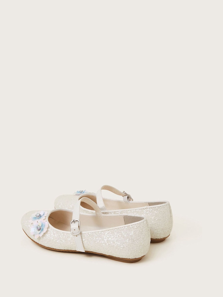 Monsoon Natural Glitter Sequin Flower Ballet Flats - Image 2 of 2