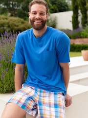 Cyberjammies Blue Check Bottoms and Solid Jersey T-Shirt Pyjamas Set - Image 3 of 3