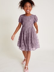 Monsoon Purple Textured Short Sleeves Sequin Flower Dress - Image 1 of 3