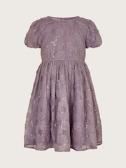 Monsoon Purple Textured Short Sleeves Sequin Flower Dress - Image 2 of 3