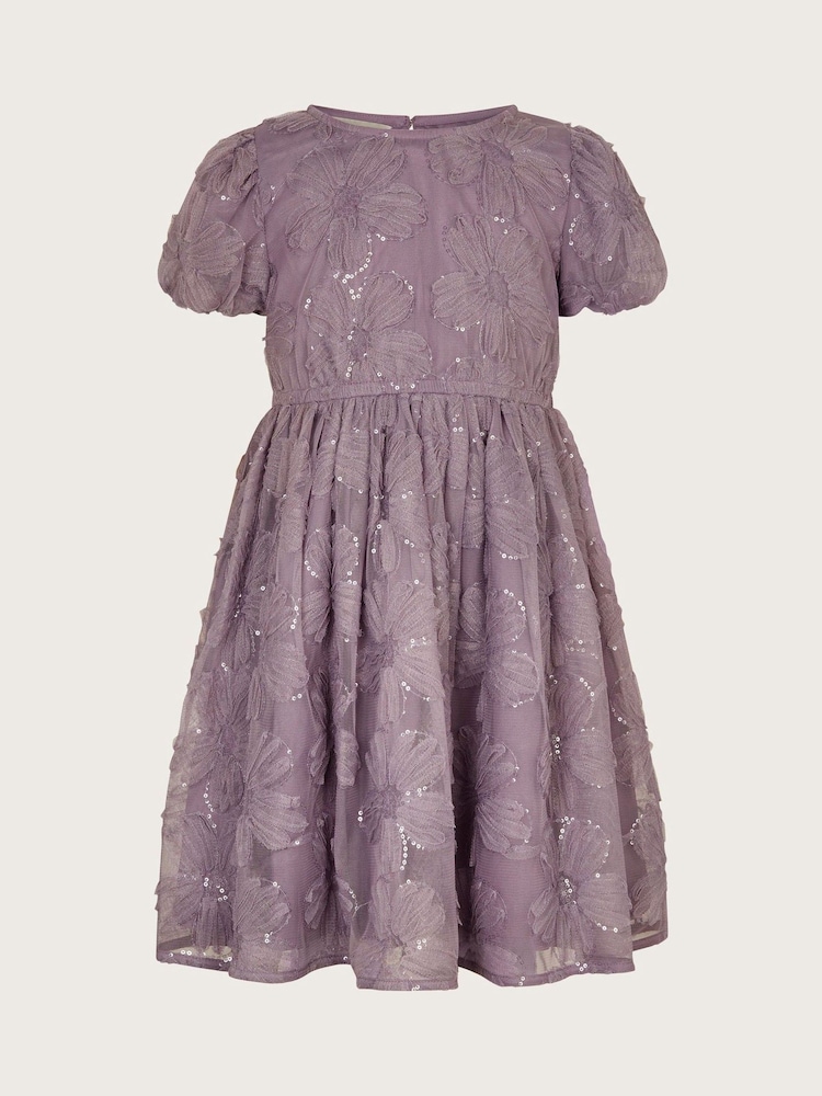 Monsoon Purple Textured Short Sleeves Sequin Flower Dress - Image 2 of 3