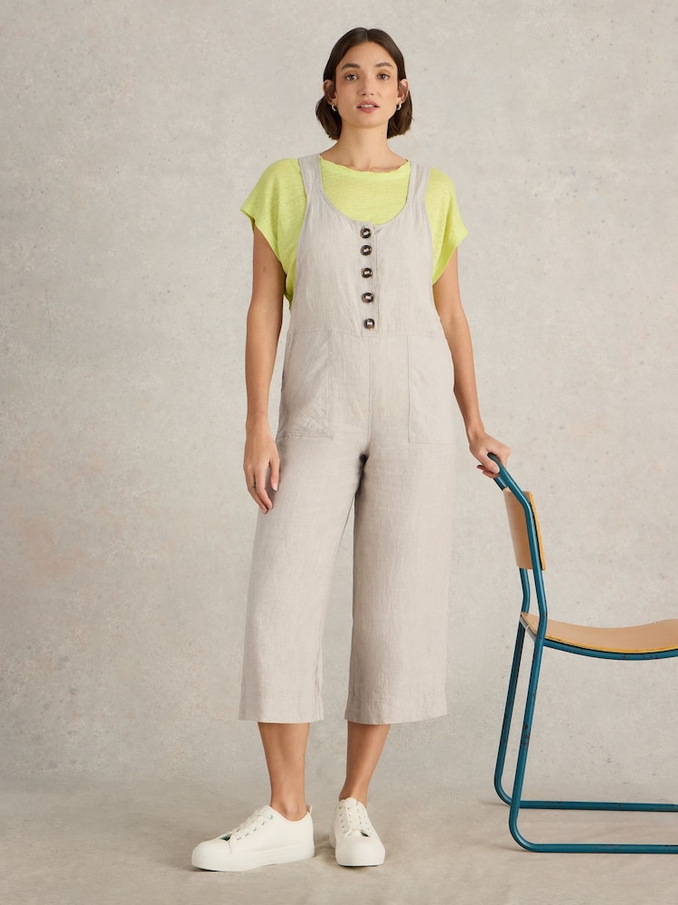 White Stuff Natural Viola 100% Linen Dungarees - Image 2 of 6