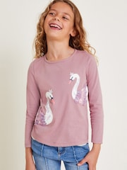 Monsoon Purple Swan Lake Long Sleeve 100% Cotton Top - Image 1 of 3