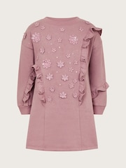 Monsoon Purple Frilly 3D Flower Sweatshirt Dress - Image 1 of 2
