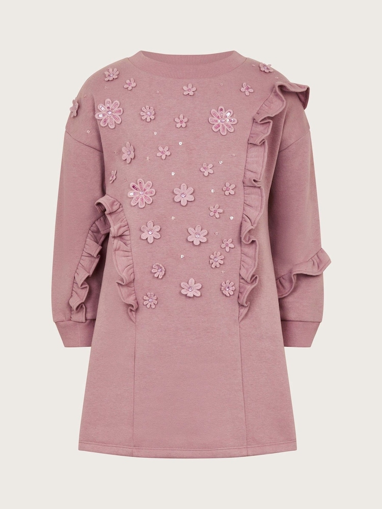 Monsoon Purple Frilly 3D Flower Sweatshirt Dress - Image 1 of 2