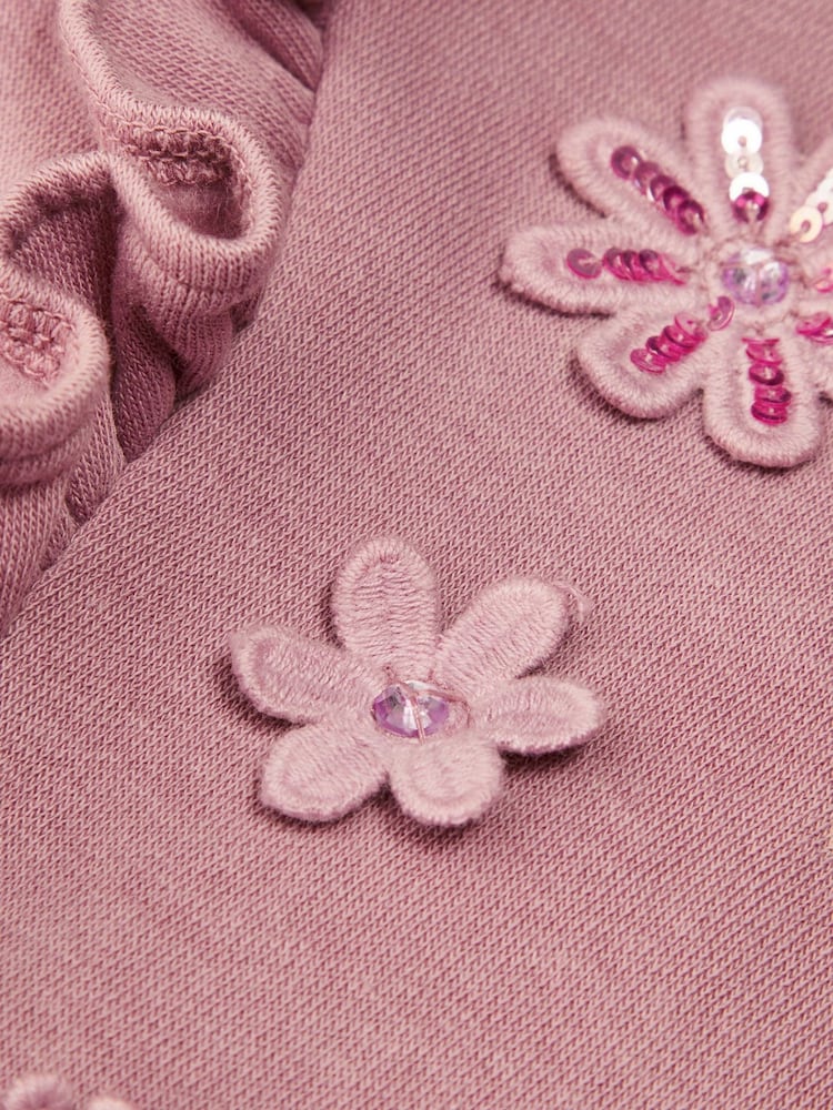 Monsoon Purple Frilly 3D Flower Sweatshirt Dress - Image 2 of 2