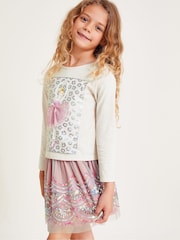 Monsoon Pink Ballerinas Top and Sequin Skirt Set - Image 1 of 3