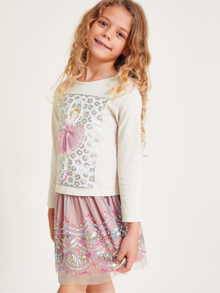 Monsoon Pink Ballerinas Top and Sequin Skirt Set - Image 1 of 3