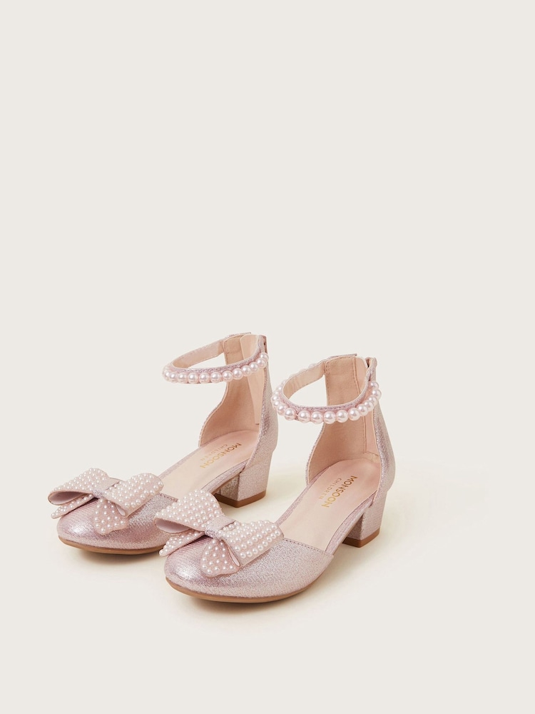 Monsoon Pink Pearl Bow Glitter Heels - Image 1 of 2