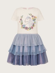 Monsoon Blue Short Sleeve Unicorn Disco Dress - Image 2 of 3