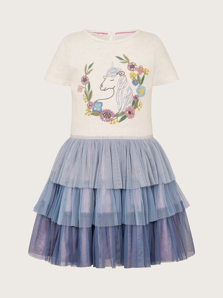 Monsoon Blue Short Sleeve Unicorn Disco Dress - Image 2 of 3 Monsoon Blue Short Sleeve Unicorn Disco Dress - Image 2 of 3