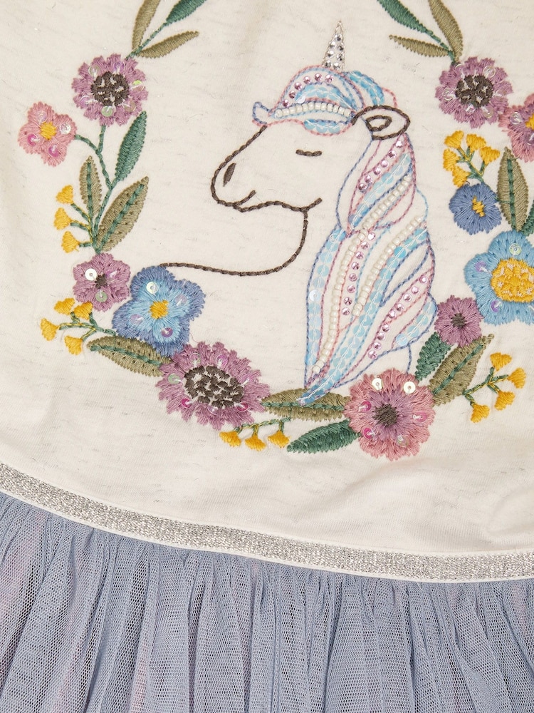 Monsoon Blue Short Sleeve Unicorn Disco Dress - Image 3 of 3