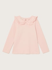 Monsoon Pink Satin Collar Long Sleeve Rib Top - Image 2 of 3