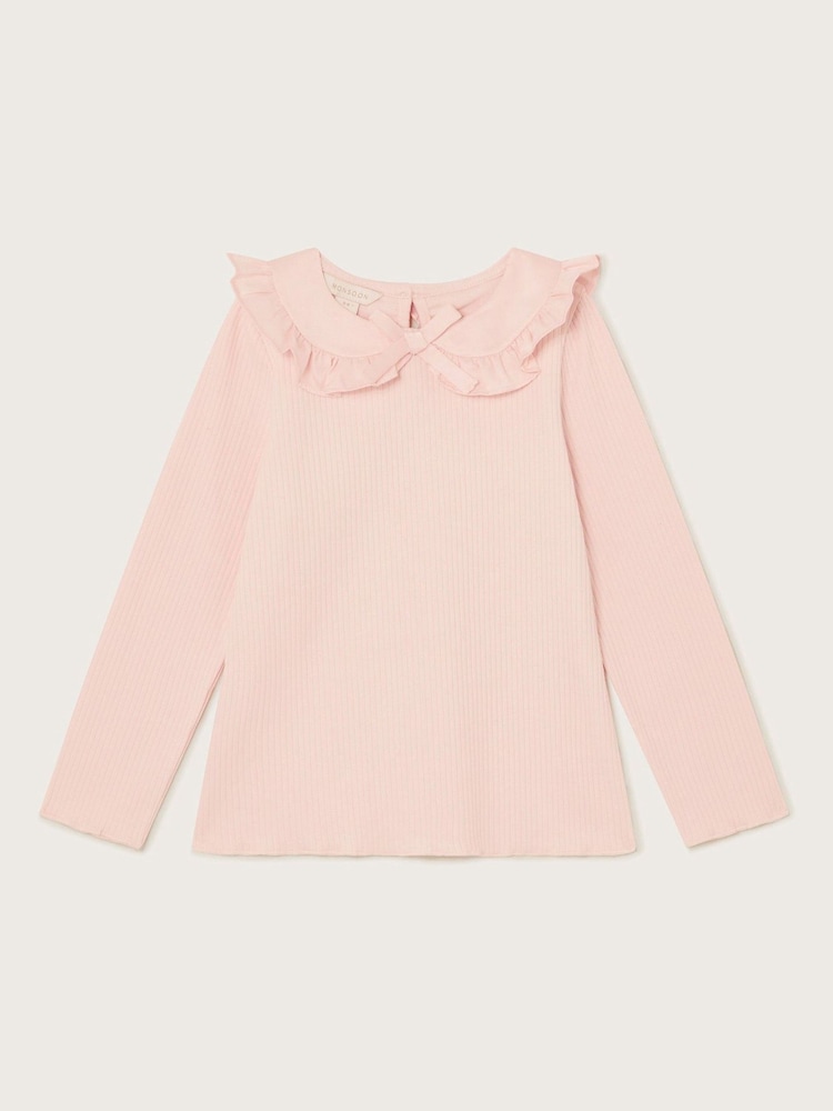 Monsoon Pink Satin Collar Long Sleeve Rib Top - Image 2 of 3