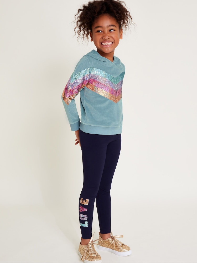 Monsoon Green Sequin Velour Hoodie and Leggings Set - Image 1 of 3