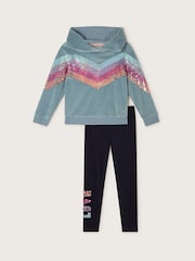 Monsoon Green Sequin Velour Hoodie and Leggings Set - Image 2 of 3