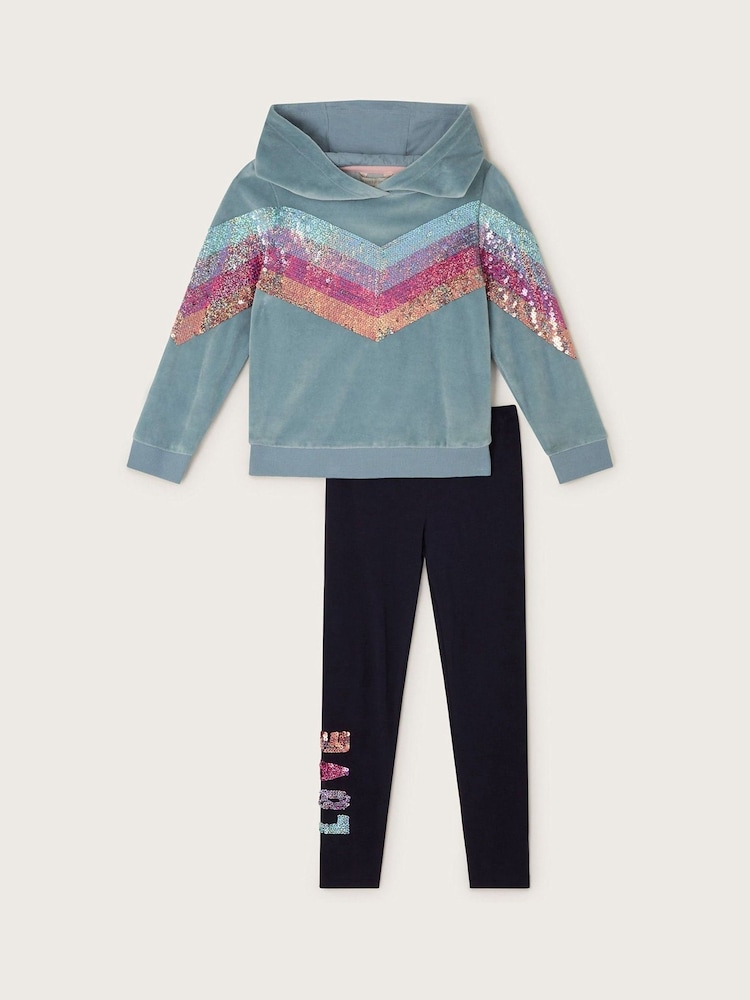 Monsoon Green Sequin Velour Hoodie and Leggings Set - Image 2 of 3
