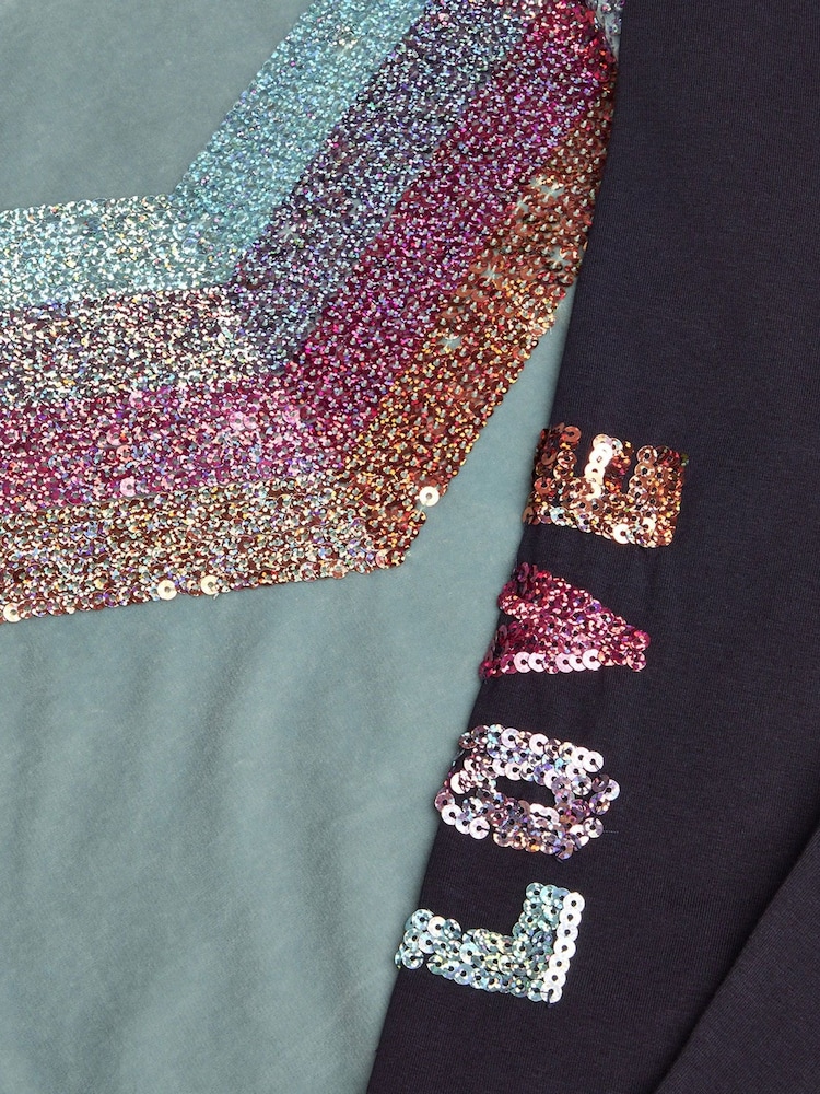 Monsoon Green Sequin Velour Hoodie and Leggings Set - Image 3 of 3