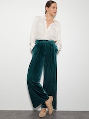 Monsoon Dark Green Valery Wide Leg Velvet Trousers - Image 1 of 1
