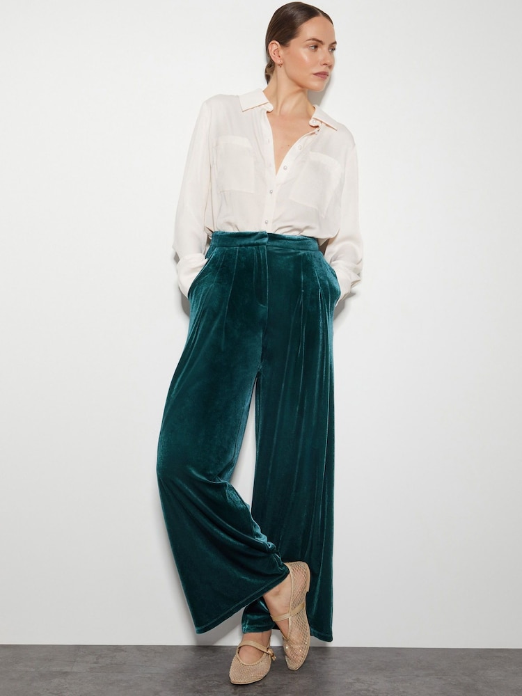 Monsoon Dark Green Valery Wide Leg Velvet Trousers - Image 1 of 1