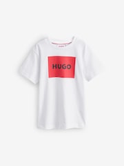 أبيض - تيشِرت بأكمام قصيرة مزيّن بشعار العلامة التجارية من HUGO - صورة 1 من 1