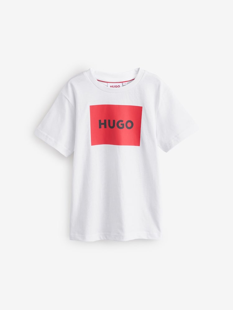 أبيض - تيشِرت بأكمام قصيرة مزيّن بشعار العلامة التجارية من HUGO - صورة 1 من 1