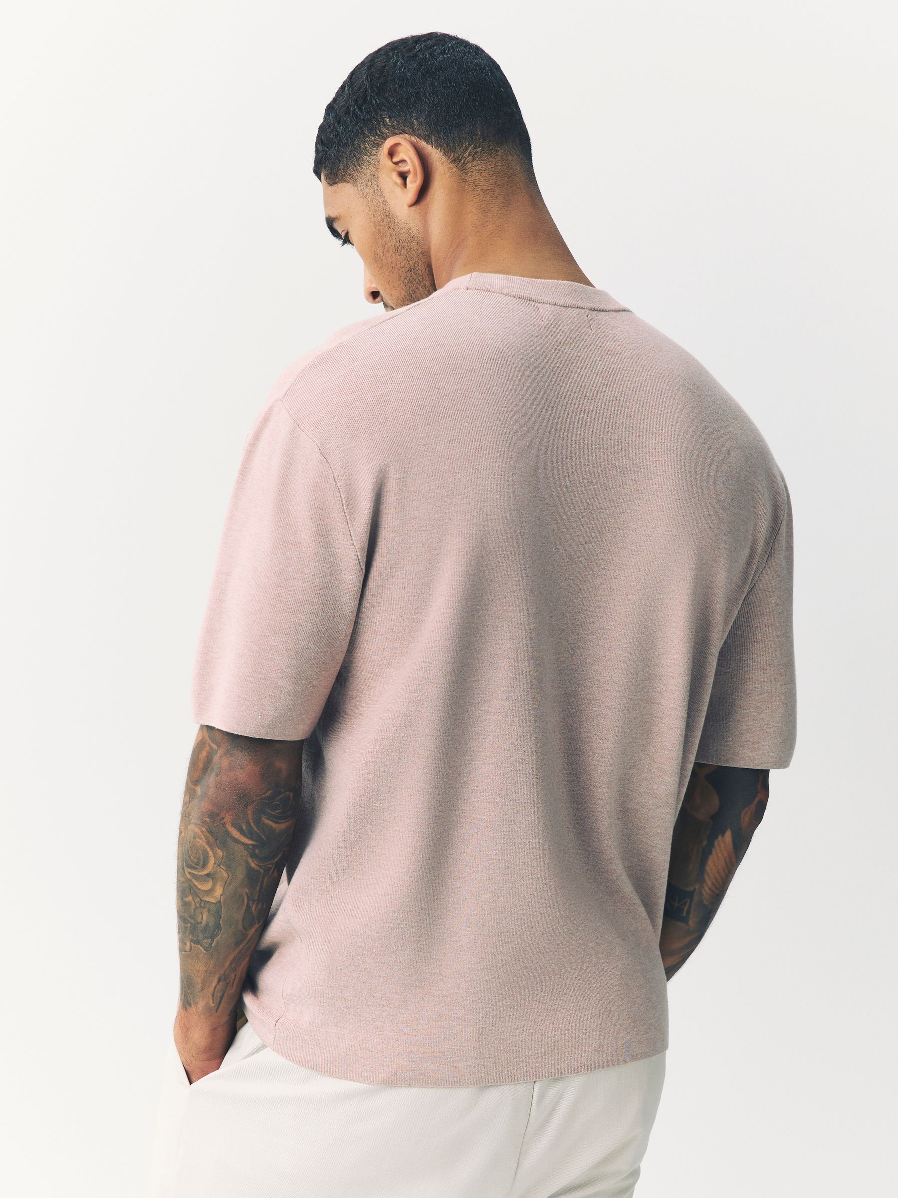 Buy Oatmeal Relaxed Fit Premium Short Sleeve Knitted Crew T