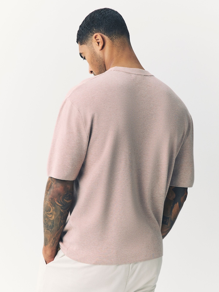 Oatmeal Relaxed Fit Premium Short Sleeve Knitted Crew T-Shirt - Image 3 of 7
