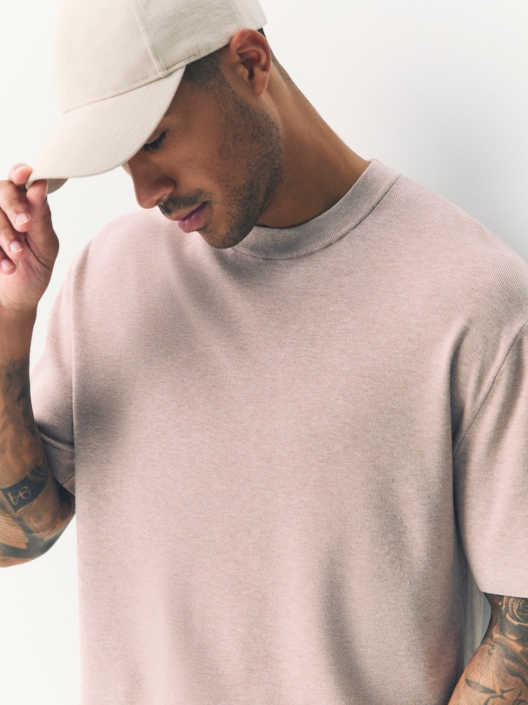 Oatmeal Relaxed Fit Premium Short Sleeve Knitted Crew T-Shirt - Image 4 of 7