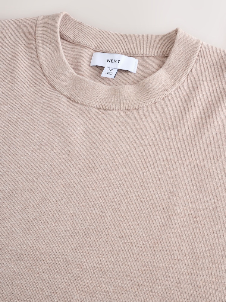Oatmeal Relaxed Fit Premium Short Sleeve Knitted Crew T-Shirt - Image 6 of 7