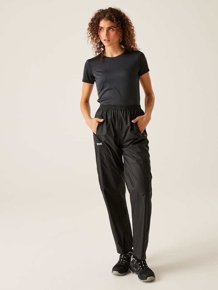 Zwart - Regatta Womens Bue Waterproof Pack It Trousers - Image 4 of 6