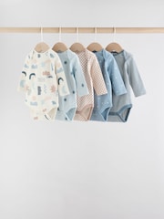 Blue Baby Long Sleeve Bodysuits 5 Pack - Image 1 of 14