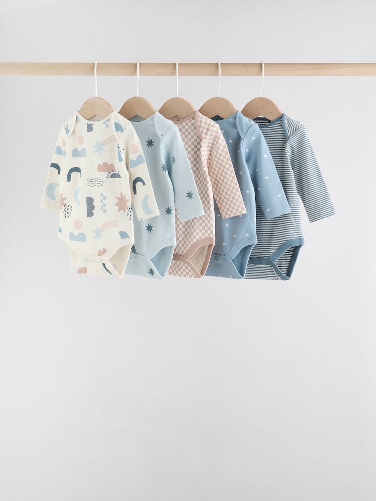 Blue Baby Long Sleeve Bodysuits 5 Pack - Image 1 of 14