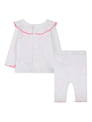 Billieblush Baby Heart Print White Top & Leggings Set With Frill Neckline - Imagen 2 de 6