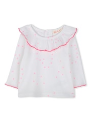 Billieblush Baby Heart Print White Top & Leggings Set With Frill Neckline - Imagen 5 de 6