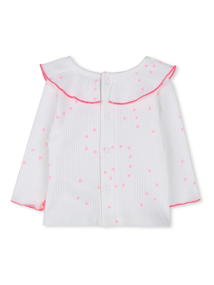 Billieblush Baby Heart Print White Top & Leggings Set With Frill Neckline - Imagen 6 de 6