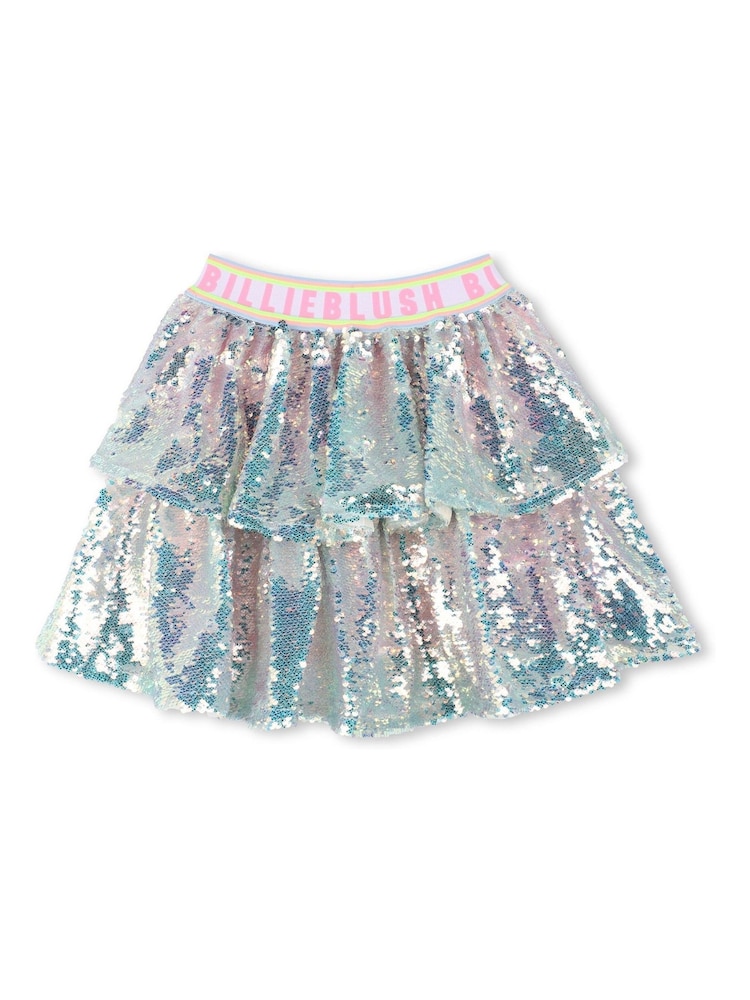Billieblush Silver Iridescent Sequin Rara Party Skirt With Logo Waistband - Image 1 of 2