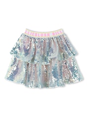 Billieblush Silver Iridescent Sequin Rara Party Skirt With Logo Waistband - Image 2 of 2