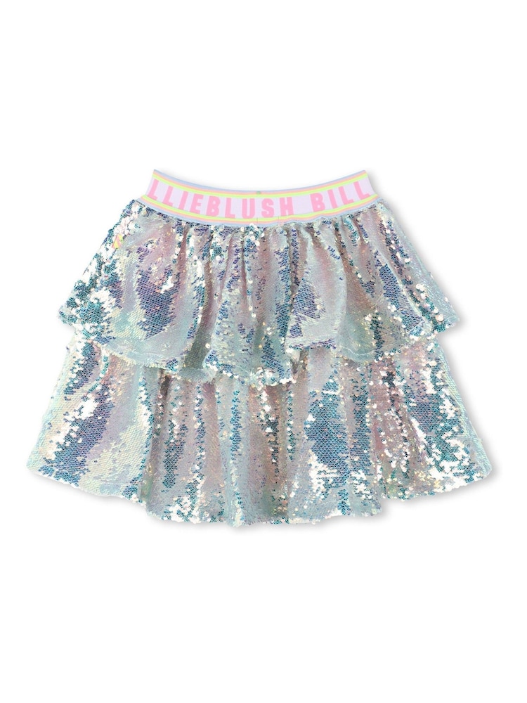 Billieblush Silver Iridescent Sequin Rara Party Skirt With Logo Waistband - Image 2 of 2