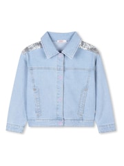 Billieblush Blue Logo Cropped Denim Jacket With Sequin Detail - Image 1 of 3