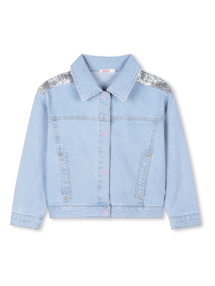 Billieblush Blue Logo Cropped Denim Jacket With Sequin Detail - Image 1 of 3