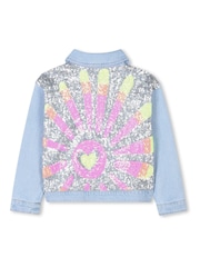 Billieblush Blue Logo Cropped Denim Jacket With Sequin Detail - Image 2 of 3