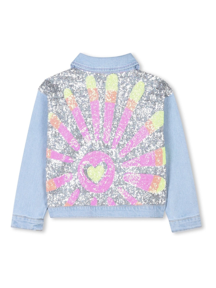 Billieblush Blue Logo Cropped Denim Jacket With Sequin Detail - Image 2 of 3
