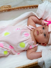 Billieblush Baby Billieblush Floral 100% Cotton Dungarees With Bow Detail - Image 4 of 5