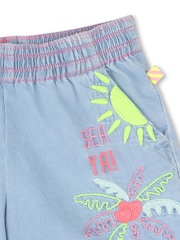 Billieblush Blue Baggy Denim 100% Cotton Shorts With Embroidery Detail - Image 3 of 3