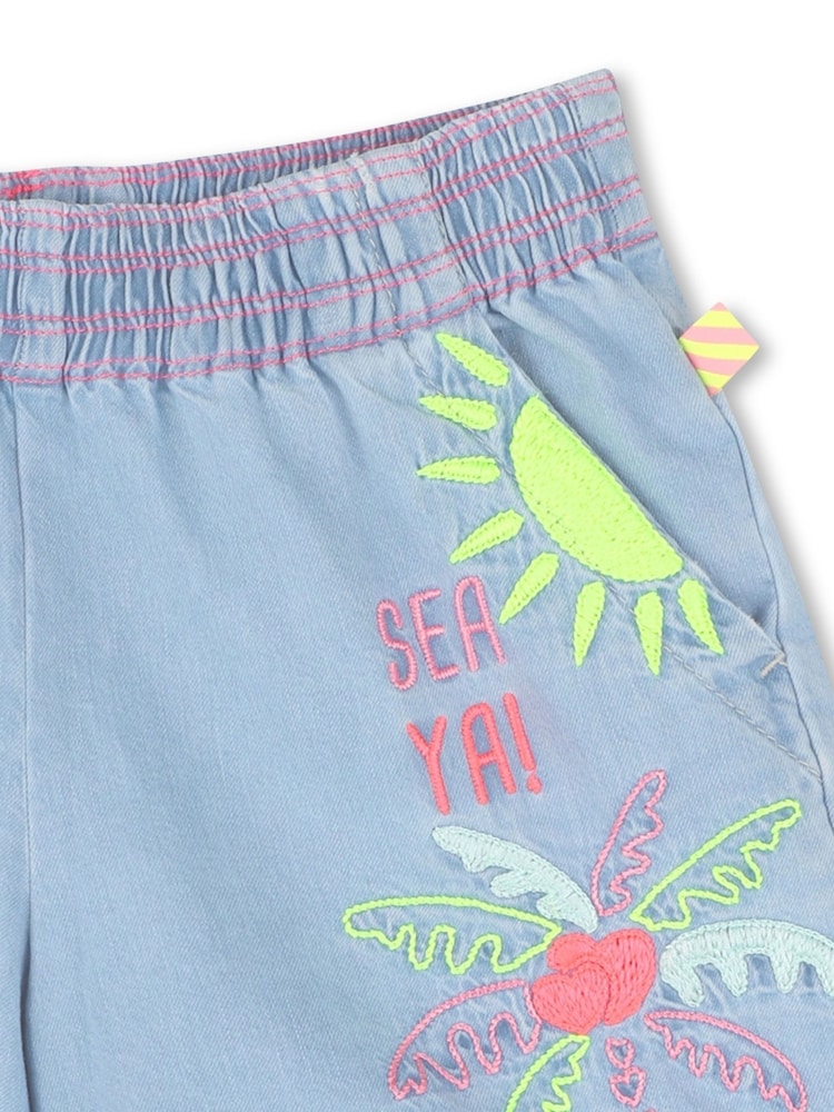 Billieblush Blue Baggy Denim 100% Cotton Shorts With Embroidery Detail - Image 3 of 3