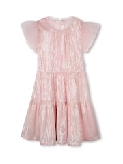 Billieblush Pink Iridescent Party Occasion Dress With Mesh Frill Sleeves - Image 1 of 2