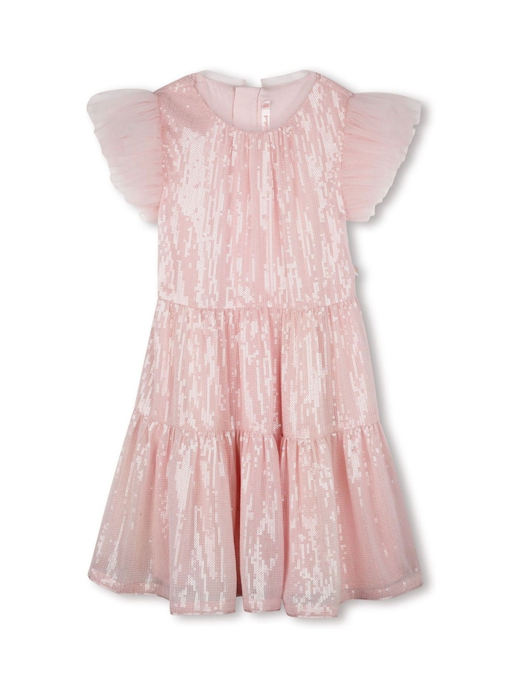 Billieblush Pink Iridescent Party Occasion Dress With Mesh Frill Sleeves - Image 1 of 2