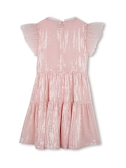 Billieblush Pink Iridescent Party Occasion Dress With Mesh Frill Sleeves - Image 2 of 2
